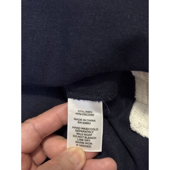 CYNTHIA ROWLEY Navy White Linen Blend 3/4 Sleeve Shirt Dress Beach Coastal SMALL - Picture 5 of 11